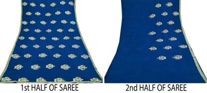 Indian Vintage Heavy Sari Blue Pure Georgette Silk Hand Embroidered Sarees Craft Fabric 5Yd Sewing Ethnic Zardozi/dabka zari Wedding sarees