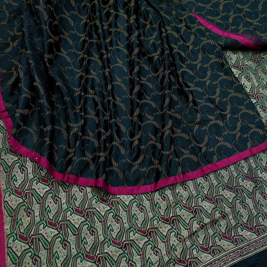 Indian Vintage Sari Heavy Black Pure Satin Silk Brocade Banarasi Sarees Zari 5Yd craft fabric dress making Crafting Upcycle