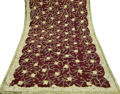 Indian Vintage Heavy Bridal Dupatta Maroon Pure Chiffon Silk Long Stole Hand Embroidered Hijab Scarf Zardozi/Dabka Zari Wedding Dupatta