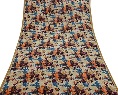 Indian Vintage Sari Beige Pure Georgette Silk Printed Sarees 5Yd Craft Fabric Sewing Quilting Dress making Crafting Quilting Upcycle