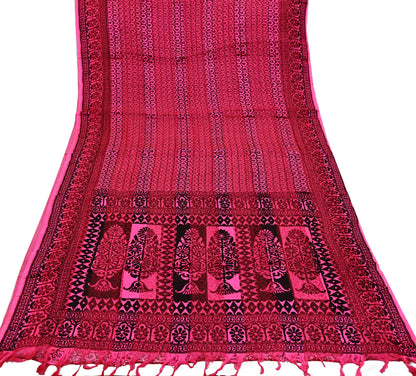 Indian Vintage Black & Pink Saree 100% Pure Silk Printed Sari 5yd Sewing Craft Fabric DressMaking Soft Fringes Crafting Quilting Upcycle