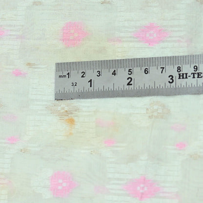 Indian Vintage Sari Ivory & Pink 100% Pure Silk Hand Woven Sarees Craft Fabric 5Yd Ethnic Sewing Dress making Crafting Quilting Upcycle