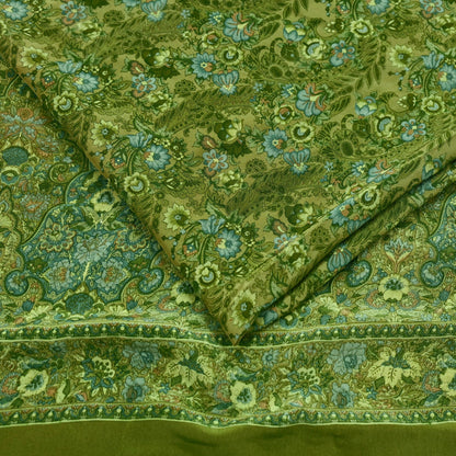 Indian Vintage Sari Green Pure Crepe Silk Printed Saree 5yd Sewing Floral Soft Craft Fabric Wrap Dress making Crafting