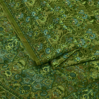 Indian Vintage Sari Green Pure Crepe Silk Printed Saree 5yd Sewing Floral Soft Craft Fabric Wrap Dress making Crafting