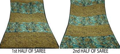 Indian Vintage Sari Green Pure Crepe Silk Printed Saree 5yd Sewing Floral Soft Craft Fabric Wrap Dress making Crafting Quilting Used