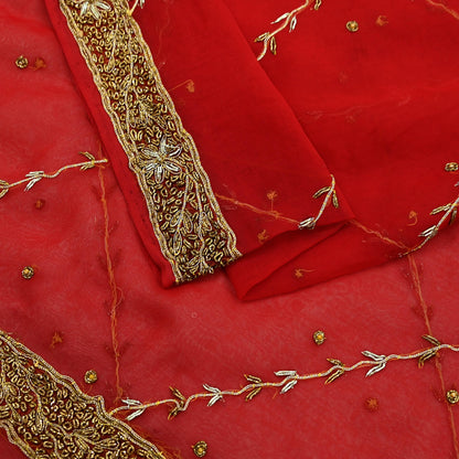 Indian Vintage Bridal Heavy Red Dupatta American Georgette Long Stole Hand Embroidered Scarves Zari Zardozi Bollywood Wedding Veil Hijab