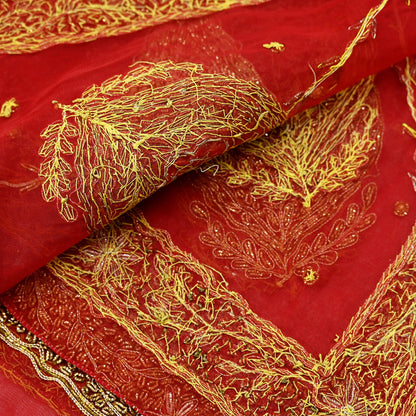 Indian Vintage Bridal Heavy Red Dupatta American Georgette Long Stole Hand Embroidered Scarves Zari Zardozi Bollywood Wedding Veil Hijab