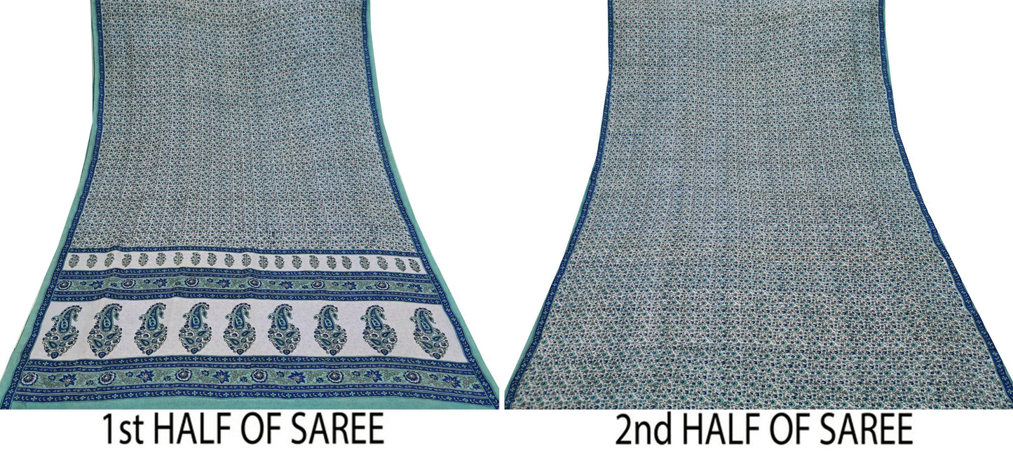 Indian Vintage  Sari Pink & Green Pure Silk Printed Sarees 5yd Sewing Craft Fabric Dress Making Soft Floral Ethnic Quilting Crafting