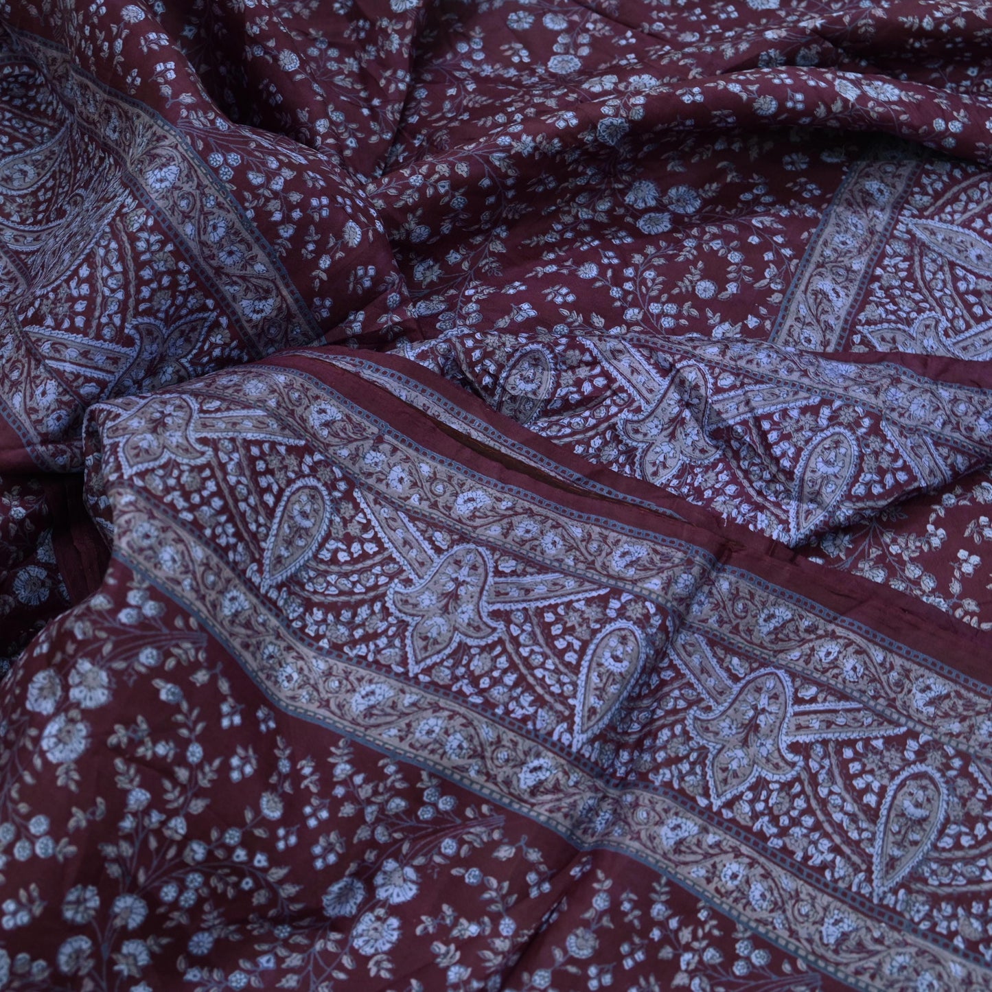 Indian Vintage Sari Maroon 100% Pure Silk Printed Sarees 5yd Craft Fabric Sewing Soft Dress Making Floral Quilting Crafting Upcycle Used