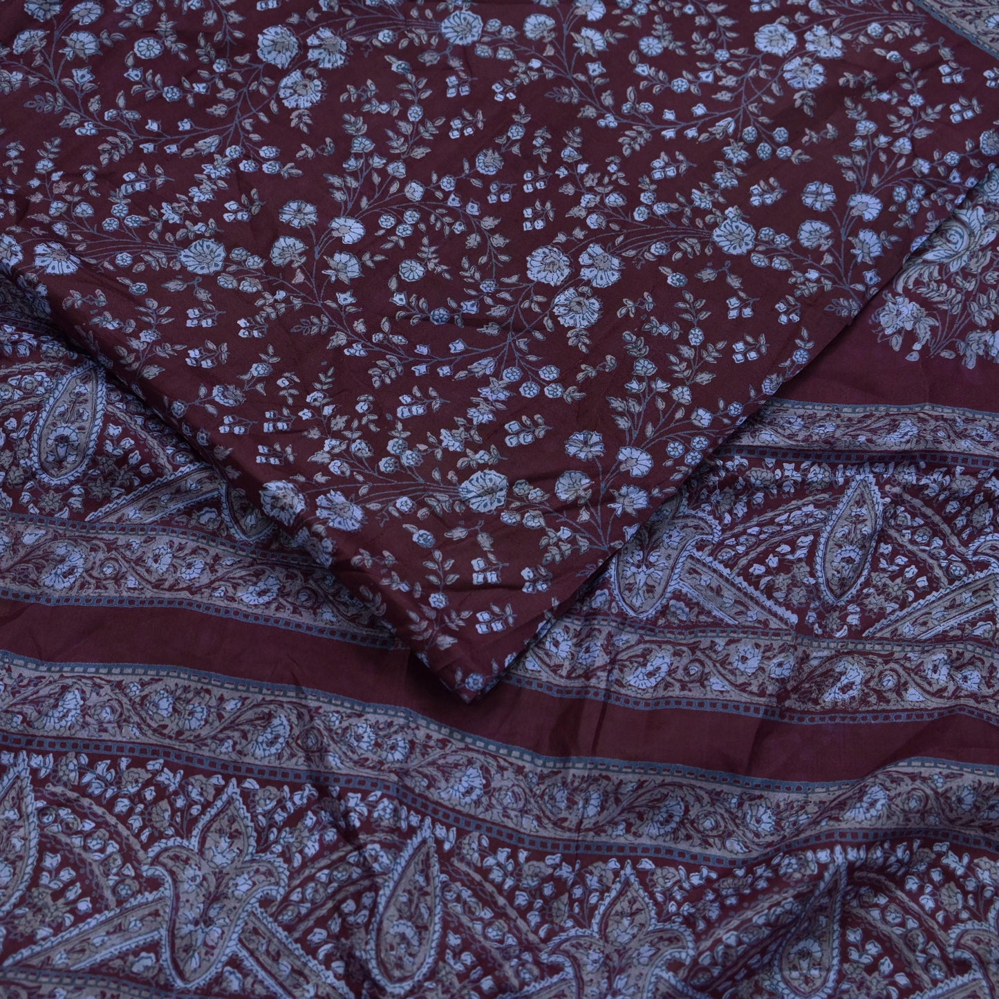Indian Vintage Sari Maroon 100% Pure Silk Printed Sarees 5yd Craft Fabric Sewing Soft Dress Making Floral Quilting Crafting Upcycle Used