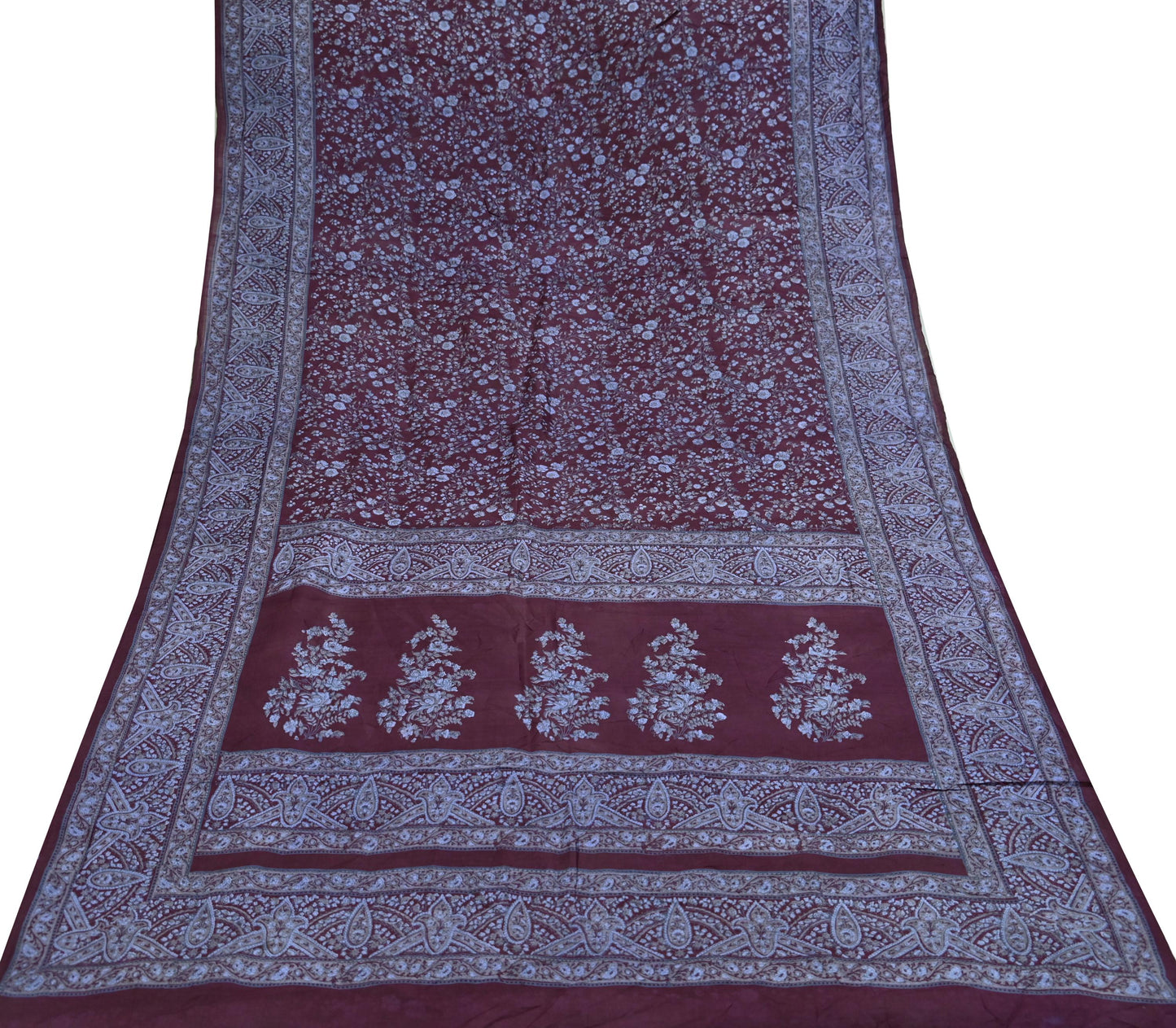 Indian Vintage Sari Maroon 100% Pure Silk Printed Sarees 5yd Craft Fabric Sewing Soft Dress Making Floral Quilting Crafting Upcycle Used