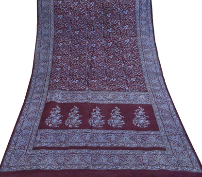 Indian Vintage Sari Maroon 100% Pure Silk Printed Sarees 5yd Craft Fabric Sewing Soft Dress Making Floral Quilting Crafting Upcycle Used
