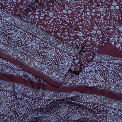 Indian Vintage Sari Maroon 100% Pure Silk Printed Sarees 5yd Craft Fabric Sewing Soft Dress Making Floral Quilting Crafting Upcycle Used