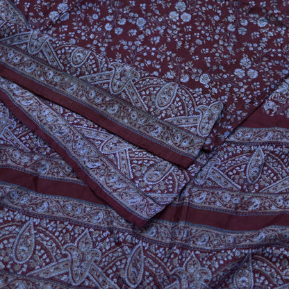 Indian Vintage Sari Maroon 100% Pure Silk Printed Sarees 5yd Craft Fabric Sewing Soft Dress Making Floral Quilting Crafting Upcycle Used