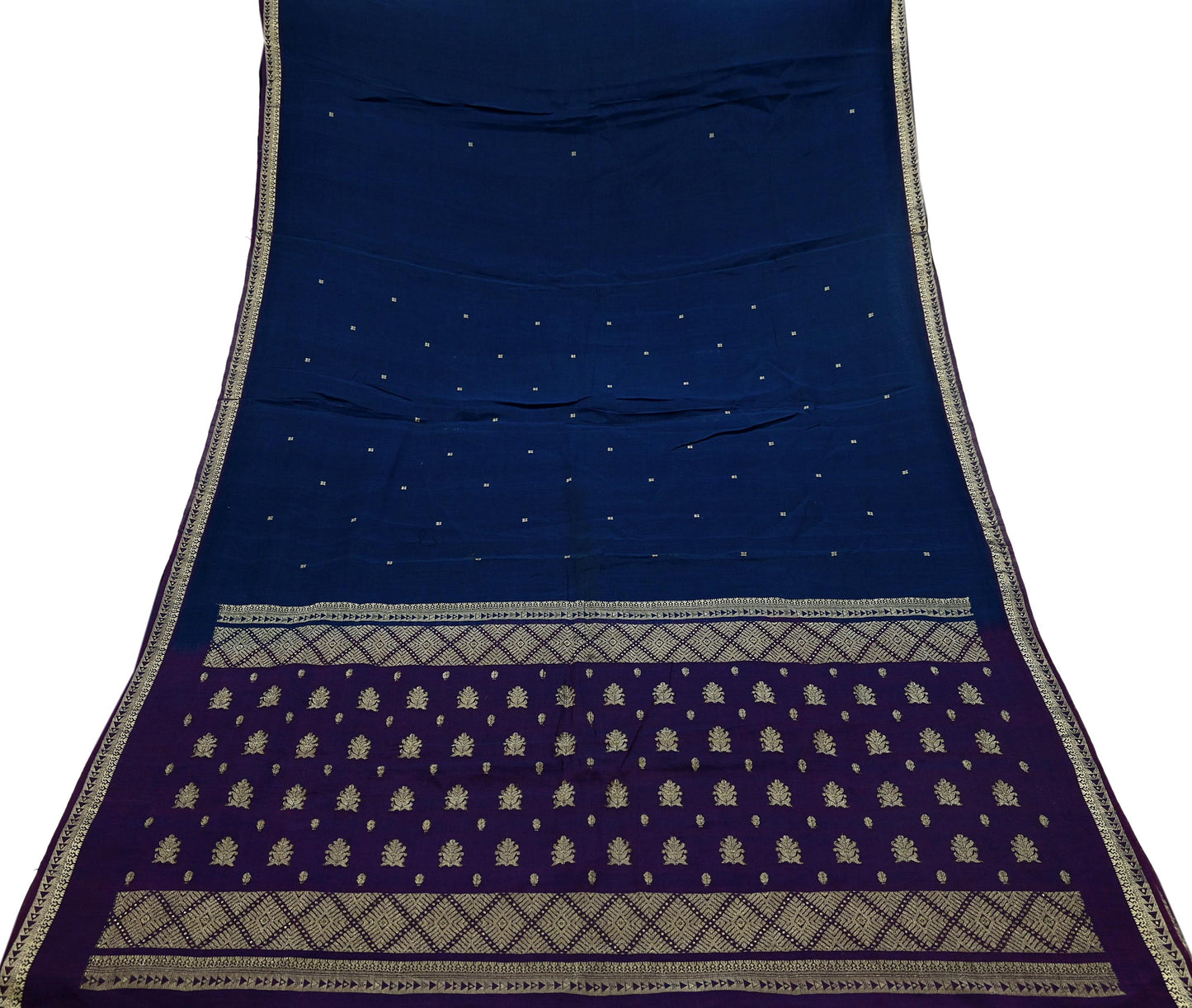 Indian Vintage Sari Blue & Maroon Hand Woven Sarees 100% Pure Silk Craft Fabric Zari 5Yd Floral Dress making Ethnic Crafting