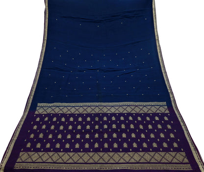 Indian Vintage Sari Blue & Maroon Hand Woven Sarees 100% Pure Silk Craft Fabric Zari 5Yd Floral Dress making Ethnic Crafting