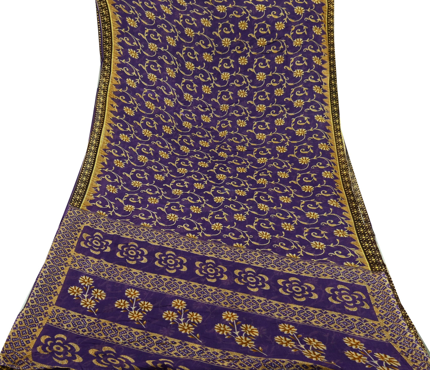 Indian Vintage Purple Saree Printed Pure Cotton Sari Craft Fabric 5Yd Soft Sewing Sarong Wrap Boho Floral Dress making Crafting Used
