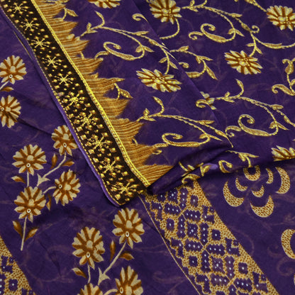 Indian Vintage Purple Saree Printed Pure Cotton Sari Craft Fabric 5Yd Soft Sewing Sarong Wrap Boho Floral Dress making Crafting Used