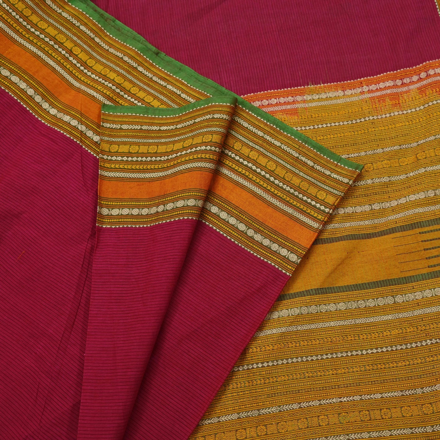 Indian Vintage Sari Red & Green Pure Cotton Hand Woven Baluchari Saree 5yd Craft Fabric Ethnic Dress making Crafting Quilting