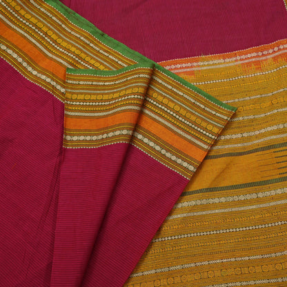 Indian Vintage Sari Red & Green Pure Cotton Hand Woven Baluchari Saree 5yd Craft Fabric Ethnic Dress making Crafting Quilting