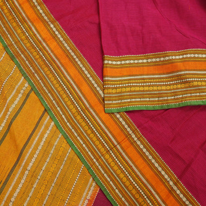 Indian Vintage Sari Red & Green Pure Cotton Hand Woven Baluchari Saree 5yd Craft Fabric Ethnic Dress making Crafting Quilting