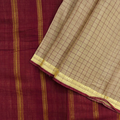 Indian Vintage Sari Maroon & Beige Pure Cotton Hand Woven 6Yd Sarees Soft Floral Ethnic Craft Fabric Sewing Dress making Crafting Quilting