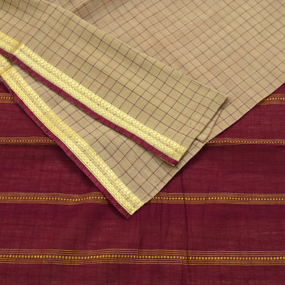 Indian Vintage Sari Maroon & Beige Pure Cotton Hand Woven 6Yd Sarees Soft Floral Ethnic Craft Fabric Sewing Dress making Crafting Quilting