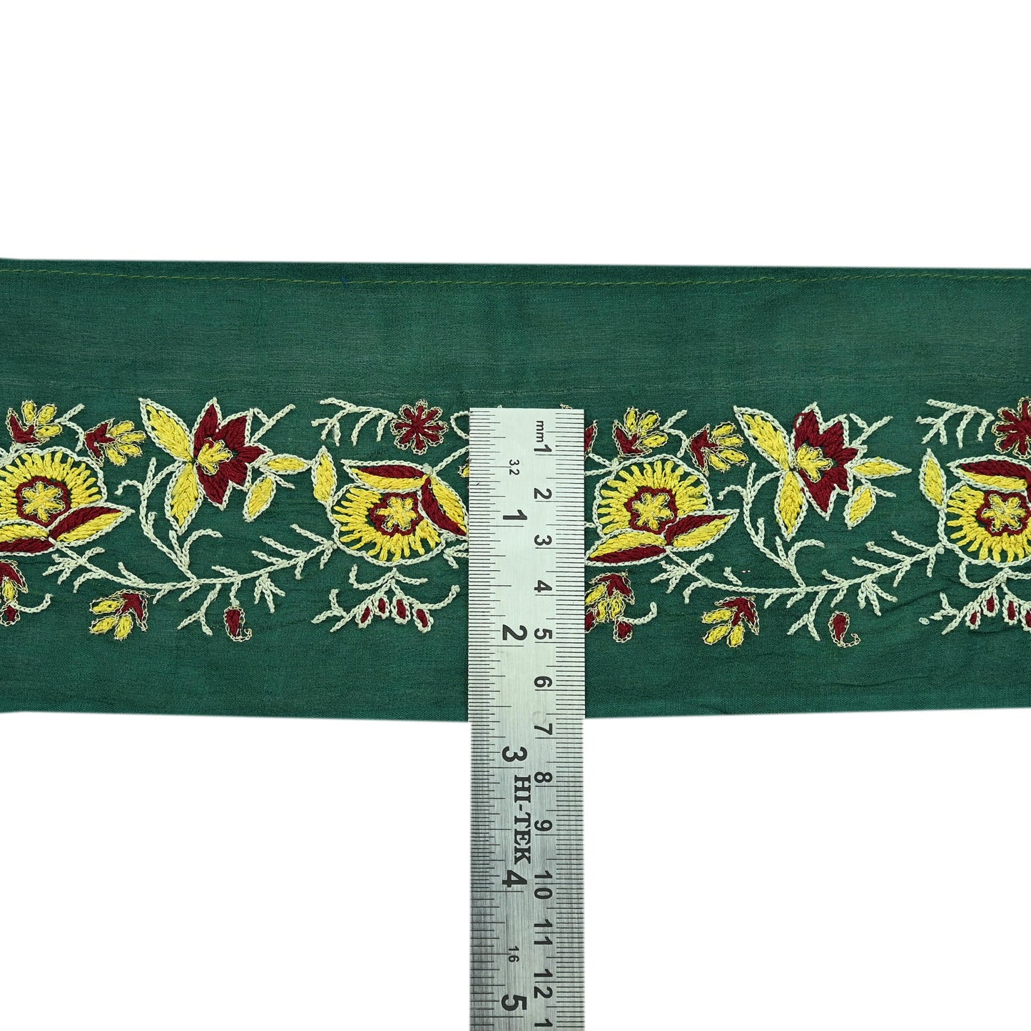 Indian Vintage Green Sari Border Hand Embroidered Craft Trim Lace Sewing Sari Ribbon Pure Crepe silk