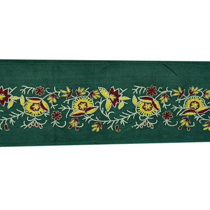 Indian Vintage Green Sari Border Hand Embroidered Craft Trim Lace Sewing Sari Ribbon Pure Crepe silk