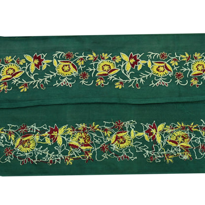 Indian Vintage Green Sari Border Hand Embroidered Craft Trim Lace Sewing Sari Ribbon Pure Crepe silk