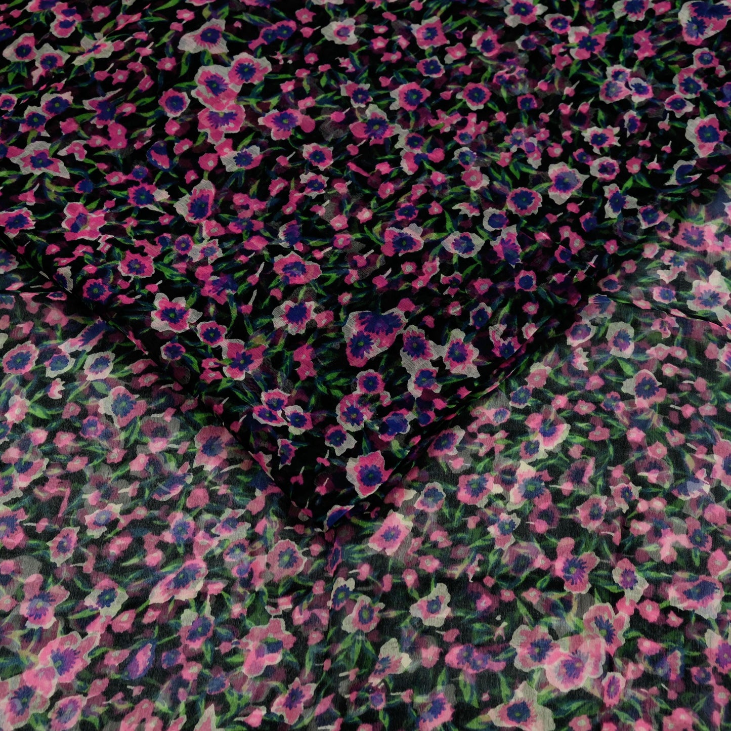 Women Vintage Sari Black Pure Chiffon Silk Printed Saree Craft Fabric Sewing 5Yd Soft Light Sari Dress Making Quilting Crafting Upcycle