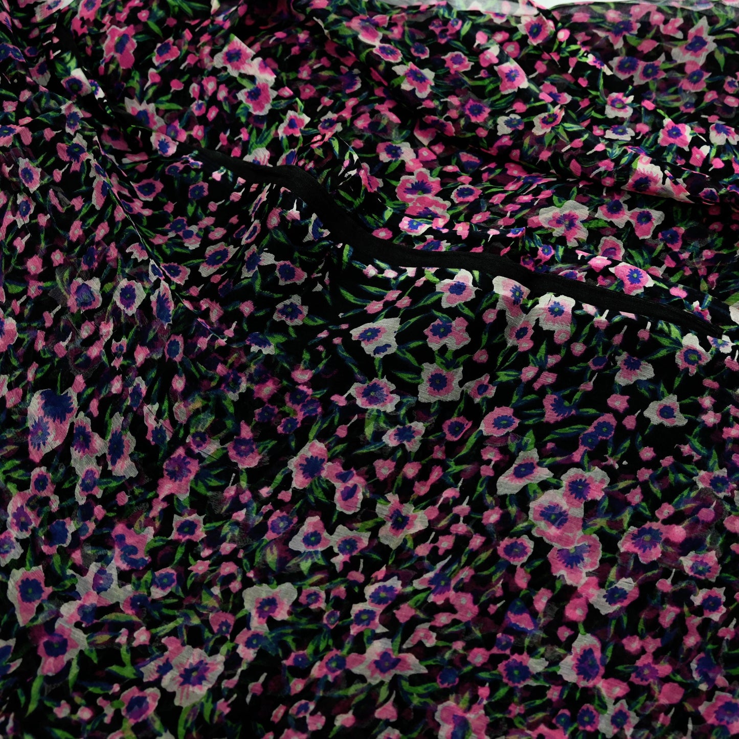 Women Vintage Sari Black Pure Chiffon Silk Printed Saree Craft Fabric Sewing 5Yd Soft Light Sari Dress Making Quilting Crafting Upcycle