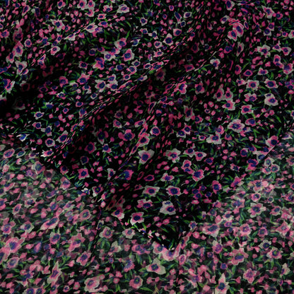 Women Vintage Sari Black Pure Chiffon Silk Printed Saree Craft Fabric Sewing 5Yd Soft Light Sari Dress Making Quilting Crafting Upcycle