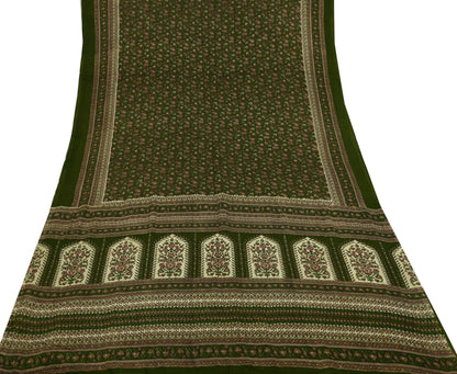 Indian Vintage Sari Green Pure Silk Printed Sarees 6yd Sewing Craft Fabric Dress Making  Soft Floral Wrap Upcycle Used Quilting Crafting