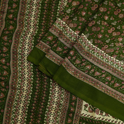 Indian Vintage Sari Green Pure Silk Printed Sarees 6yd Sewing Craft Fabric Dress Making  Soft Floral Wrap Upcycle Used Quilting Crafting
