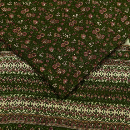Indian Vintage Sari Green Pure Silk Printed Sarees 6yd Sewing Craft Fabric Dress Making  Soft Floral Wrap Upcycle Used Quilting Crafting