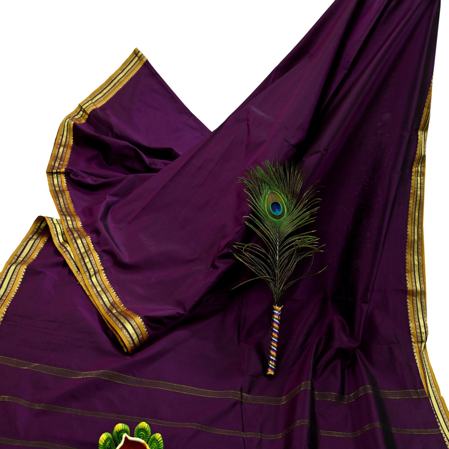 Vintage  Sari Purple 100% South Silk Hand Woven Work Sarees Craft Fabric Floral 5Yd Ethnic Soft Zari Dress making Crafting Quilting