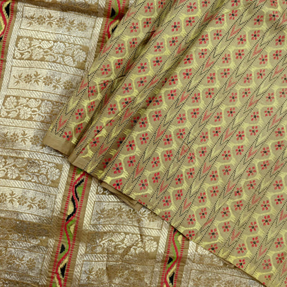 Indian Vintage Sari Green Mysore Silk Woven Sarees Craft Fabric 5Yd Ethnic South silk Dress Making Crafting Upcycle Quilting Zari Border