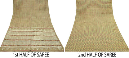 Indian Vintage Sari Green Mysore Silk Woven Sarees Craft Fabric 5Yd Ethnic South silk Dress Making Crafting Upcycle Quilting Zari Border