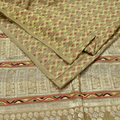 Indian Vintage Sari Green Mysore Silk Woven Sarees Craft Fabric 5Yd Ethnic South silk Dress Making Crafting Upcycle Quilting Zari Border