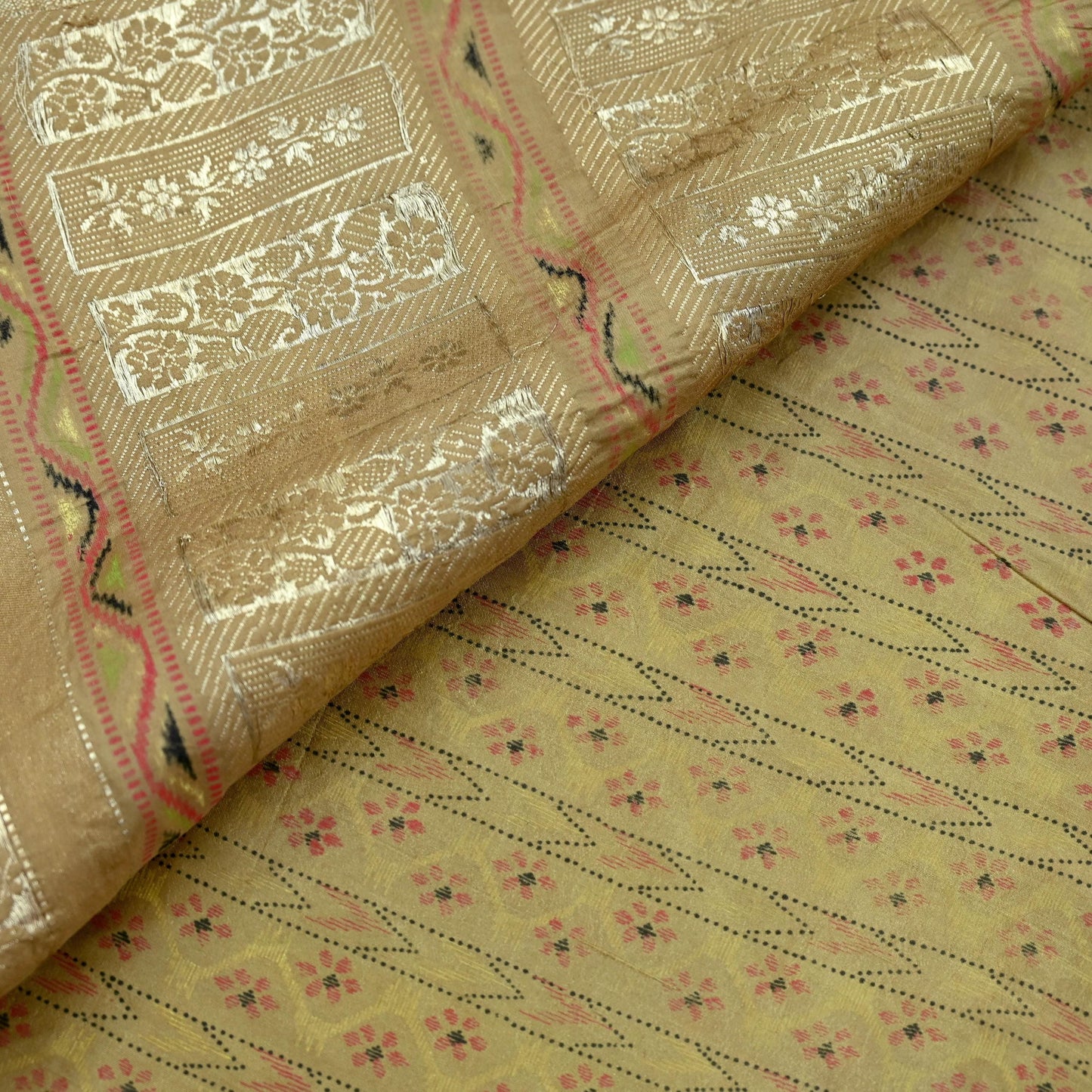 Indian Vintage Sari Green Mysore Silk Woven Sarees Craft Fabric 5Yd Ethnic South silk Dress Making Crafting Upcycle Quilting Zari Border
