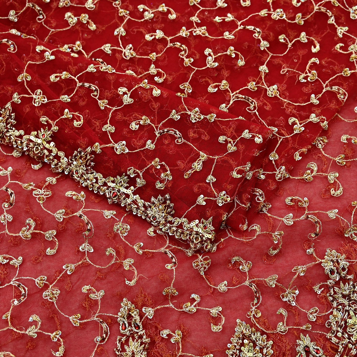 Indian Vintage Heavy Bridal Red Dupatta Net Mesh Long Stole Hand Embroidered Scarves Zardozi Dabka Zari Wedding dupatta veil hijab
