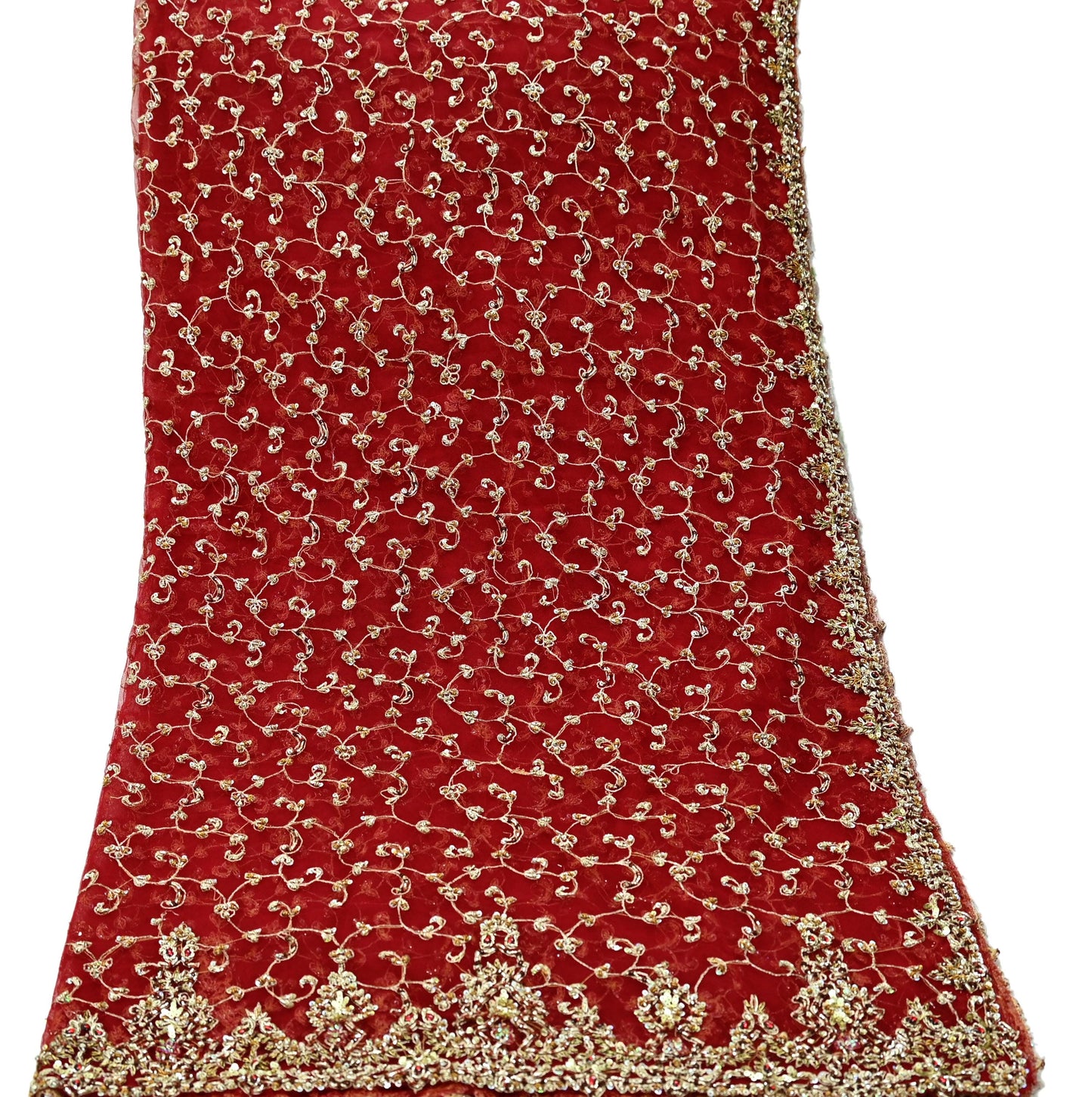 Indian Vintage Heavy Bridal Red Dupatta Net Mesh Long Stole Hand Embroidered Scarves Zardozi Dabka Zari Wedding dupatta veil hijab