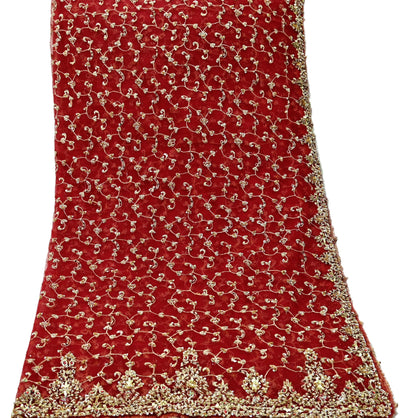 Indian Vintage Heavy Bridal Red Dupatta Net Mesh Long Stole Hand Embroidered Scarves Zardozi Dabka Zari Wedding dupatta veil hijab