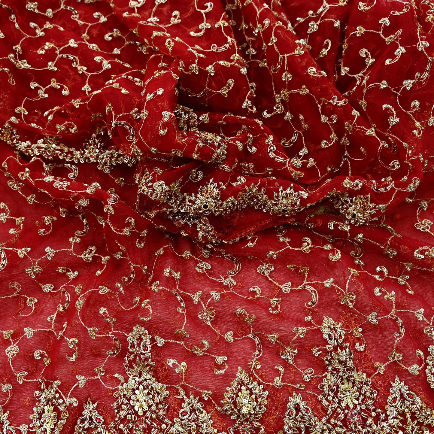 Indian Vintage Heavy Bridal Red Dupatta Net Mesh Long Stole Hand Embroidered Scarves Zardozi Dabka Zari Wedding dupatta veil hijab