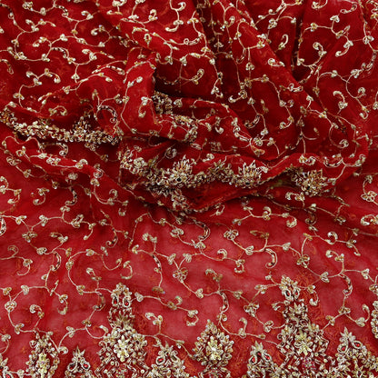 Indian Vintage Heavy Bridal Red Dupatta Net Mesh Long Stole Hand Embroidered Scarves Zardozi Dabka Zari Wedding dupatta veil hijab