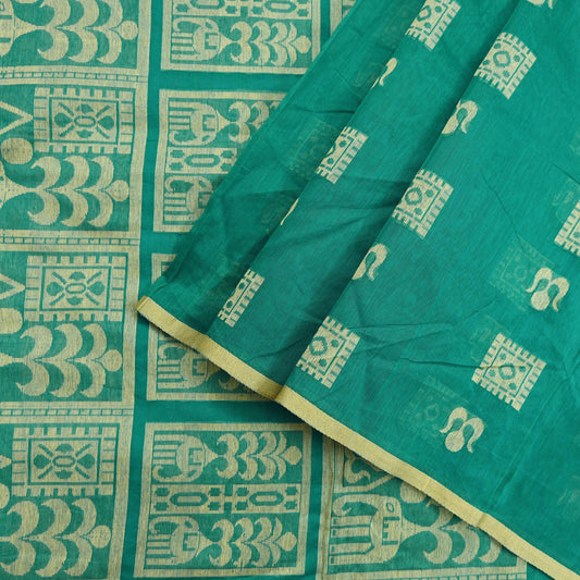 Indian Vintage Sari Green Pure Cotton Hand Woven Sarees Craft Fabric 5yd Ethnic Floral Crafting Upcycle Quilting Dress Making Quilting