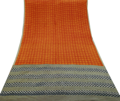 Indian Vintage Sari Orange & Saffron Pure Crepe Silk Printed Sarees 5yd Sewing Floral Soft Craft Fabric Wrap Dress Making Crafting Quilting