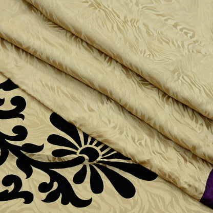 Indian Vintage Beige Saree Pure Crepe Silk Printed Sari 5yd Sewing Paisley Soft Craft Fabric Wrap Dress Making Quilting Crafting Upcycle