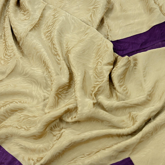 Indian Vintage Beige Saree Pure Crepe Silk Printed Sari 5yd Sewing Paisley Soft Craft Fabric Wrap Dress Making Quilting Crafting Upcycle